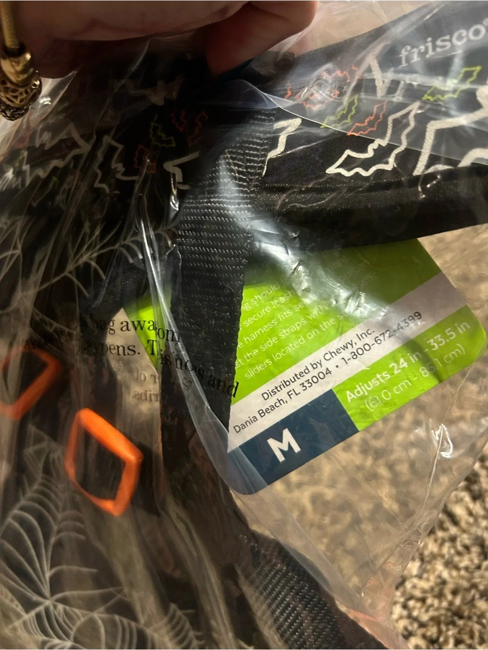 wonder nation Black Dog Harness with Orange and Lime Bat Pattern